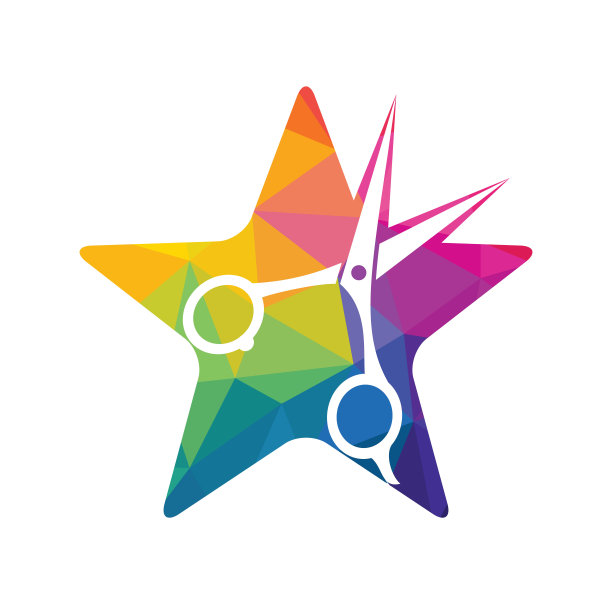 标志为理发店，发廊。剪刀和星星图标设计。图片下载