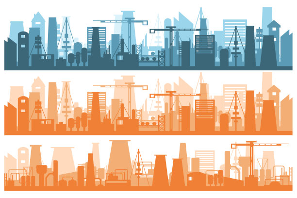 卡通平面工业工厂和发电厂。图片下载