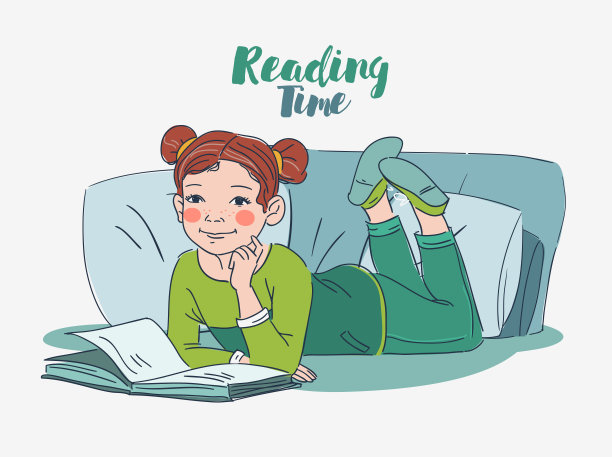 可爱的女孩在卧室里看书图片下载