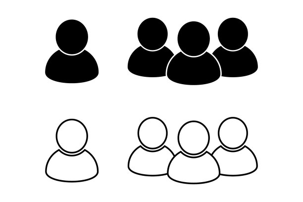 用户icon和人物线条icon，团队icon，群组icon，轮廓和实体矢量插图，线性图示独立呈现图片下载