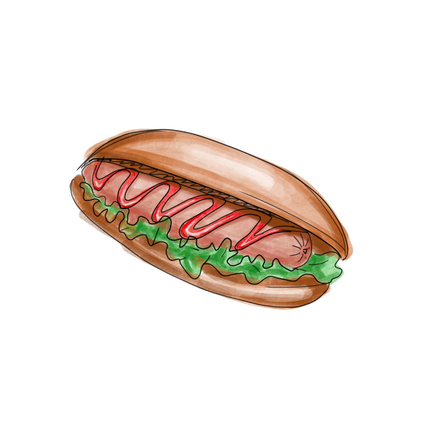 手绘数字插图快餐孤立在白色。三明治,汉堡包,汉堡包。美味的卡通食品图片下载