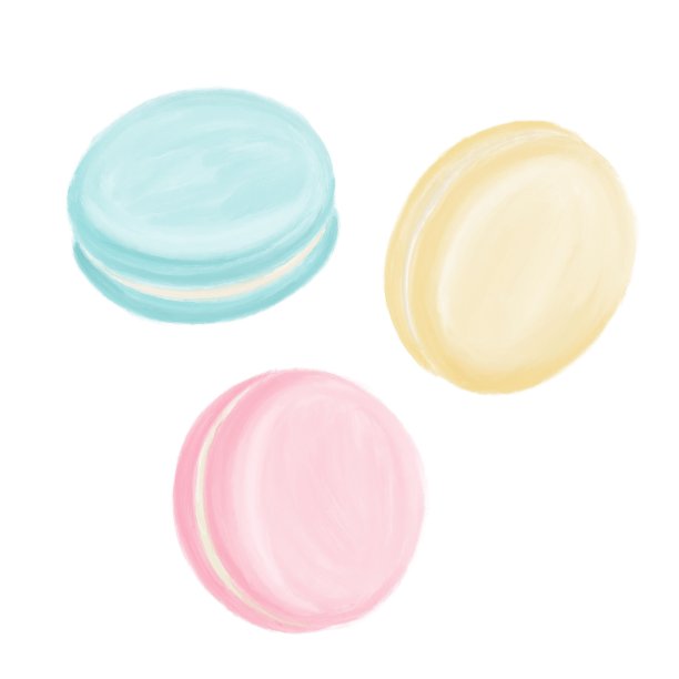 一套插图，马卡龙糖果，蓝色，粉色和黄色的白色背景，孤立的元素图片下载