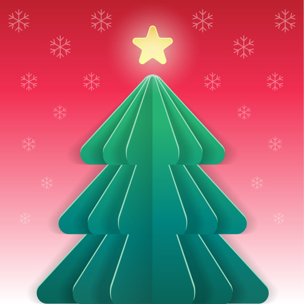 圣诞树纸卡片朴素可爱圣诞快乐新年快乐圣诞树雪花星星装饰广场明信片海报推广横幅梯度红色背景图片下载