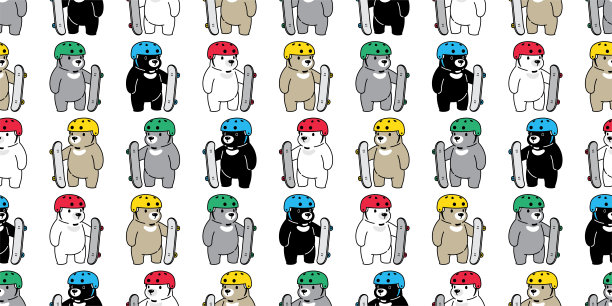 小熊无缝图案极地滑板冲浪板运动矢量泰迪卡通重复壁纸瓷砖背景插图涂鸦围巾孤立的设计图片下载