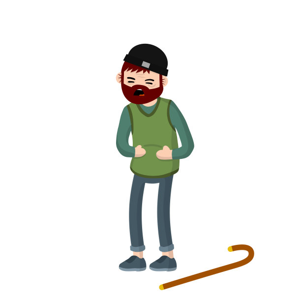 腹泻、胃部不适：老人捂着肚子，营养不良图片下载