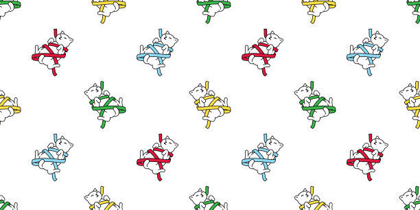 猫无缝图案小猫白布礼物丝带矢量圣诞狗宠物品种卡通瓷砖背景重复壁纸涂鸦围巾孤立插图设计图片下载