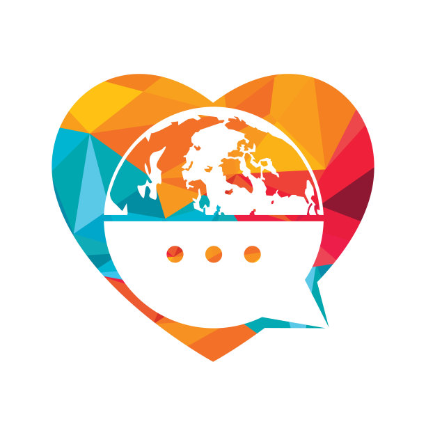 世界聊天矢量标志设计。全球标志与气泡谈话图标。图片下载