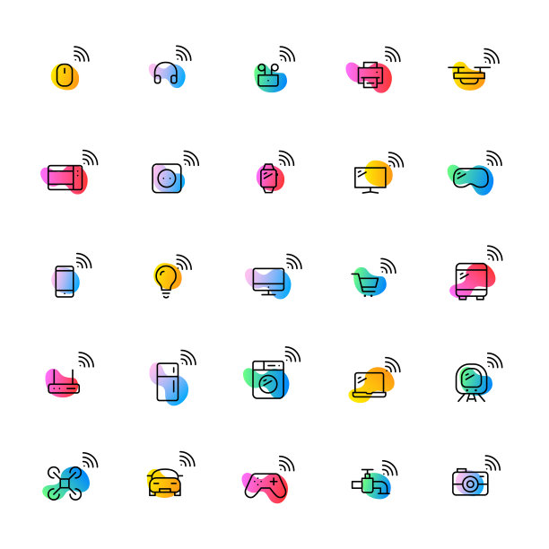 物联网。具有无线连接的智能设备。25个可编辑的stroke极简图标与梯度填充图片下载