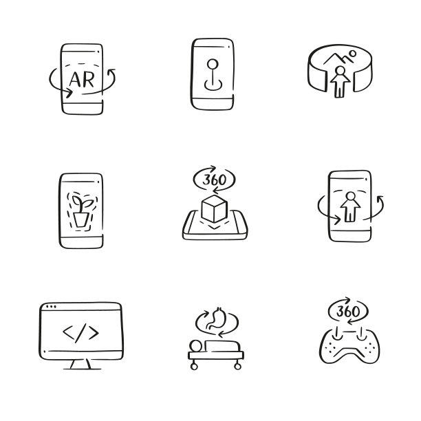 增强现实图标。适用于手机和平板电脑的游戏，购物和导航。手绘草图图标图片下载