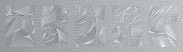 塑料聚乙烯薄膜与折叠纹理的玻璃纸袋集，3d现实包装图片下载