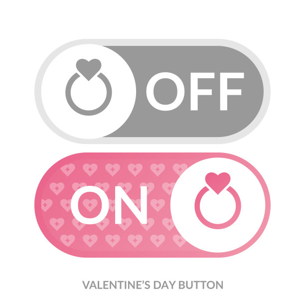 情人节开关开关按钮模板与爱的戒指和心。图片下载