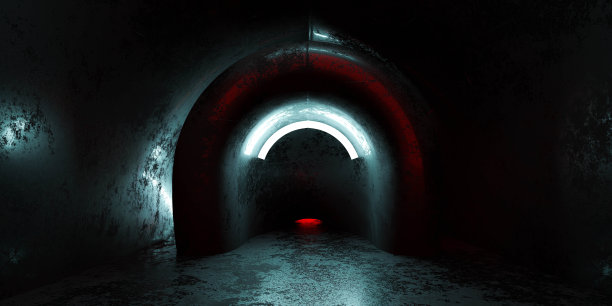 黑暗抽象未来的混凝土石头建筑门三维渲染插图图片下载