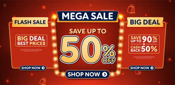 大型销售横幅网页或社交媒体模板设计。图片下载