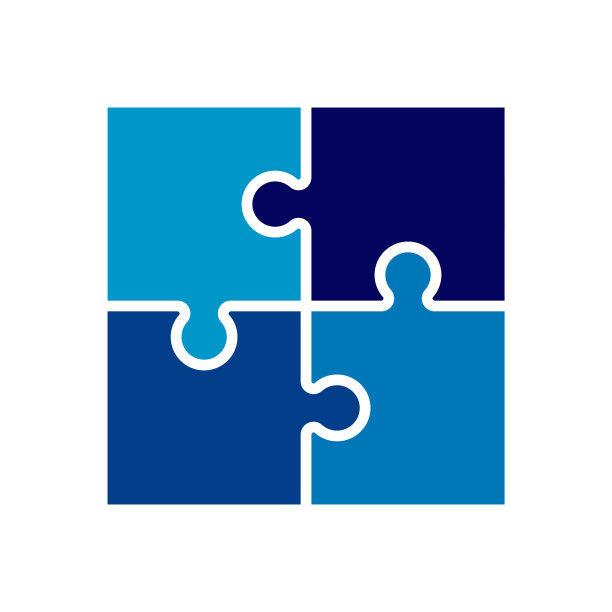 企业蓝色拼图矢量图标设置。四个拼图拼盘，用于游戏概念、业务和创业策略和解决方案图片下载