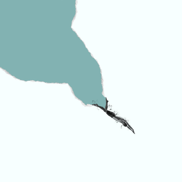 运动的男人，职业游泳运动员在纸海，海洋…当代艺术拼贴。图片下载