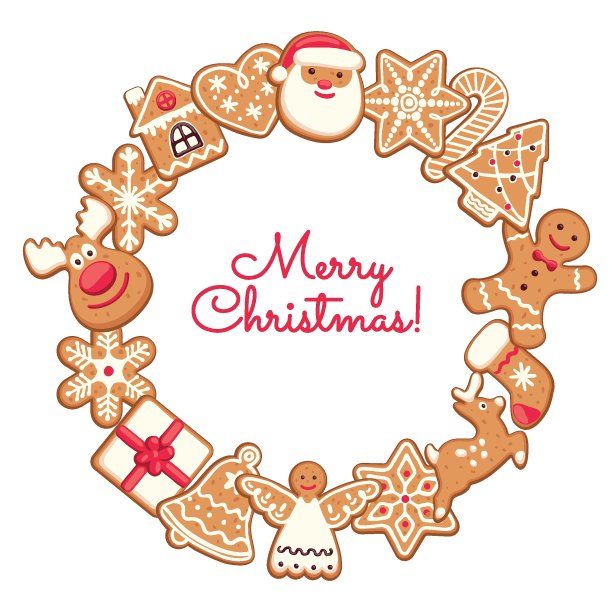 圣诞姜饼曲奇。传统的节日食品。色彩斑斓的矢量图图片下载