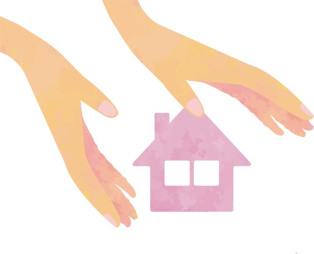 一个粉红色的房子，一个漂浮在你手中的房子/插图材料(矢量插图)图片下载