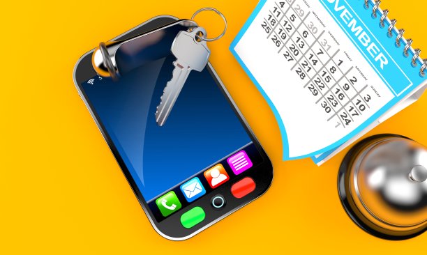 带有日历和酒店铃铛的智能手机图片下载