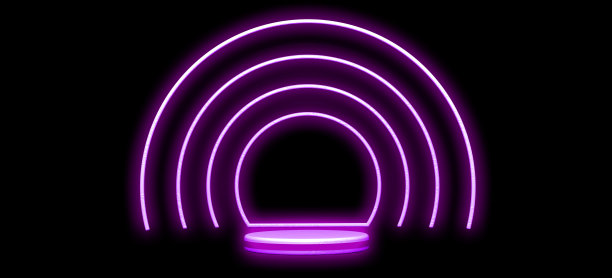 白色的讲台上闪烁着霓虹灯图片下载