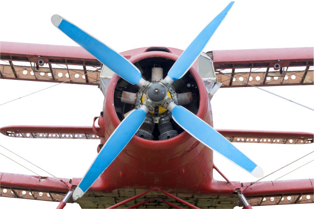 孤立的旧飞机，前视图。旧飞机的叶片。图片下载