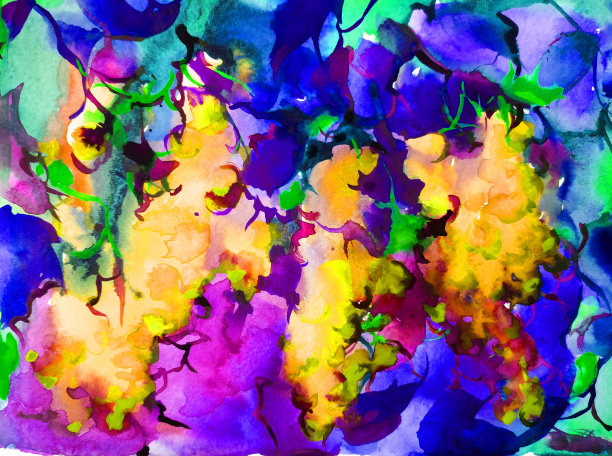 抽象鲜艳的装饰背景。花的图案手工制作。漂亮的让人垂涎欲滴的葡萄串图片下载