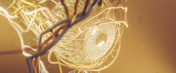 黄金人体眼部解剖特写，从角度3D渲染，包括血液供应图片下载