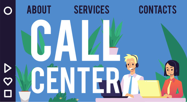 呼叫中心网站与运营商或电话营销人员，平面矢量插图。图片下载