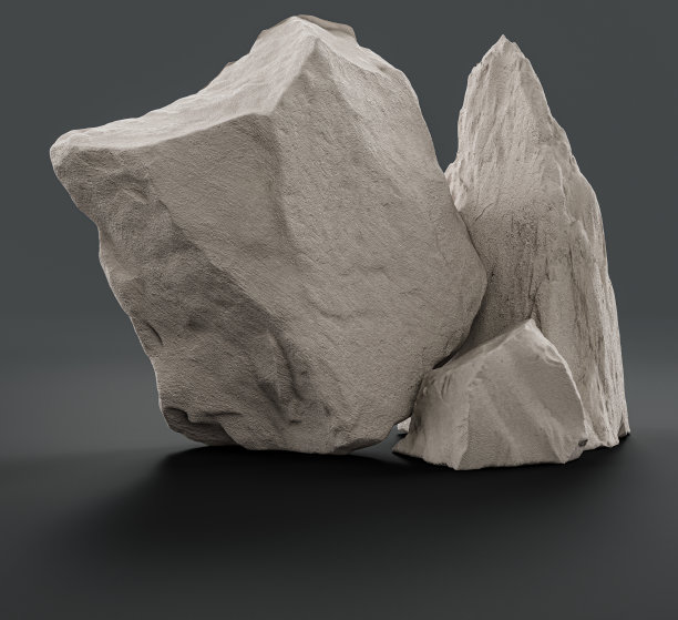 单色白色岩石在平坦的灰色背景产品显示与复制空间，3d渲染图片下载