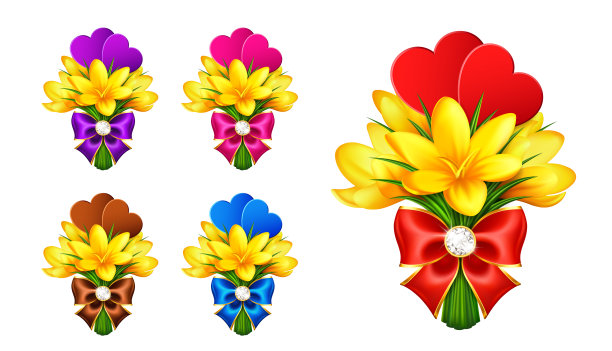 番红花春花带蝴蝶结，两颗心图片下载