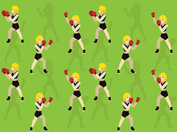 拳击姿势卡通长程勾拳无缝壁纸背景图片下载