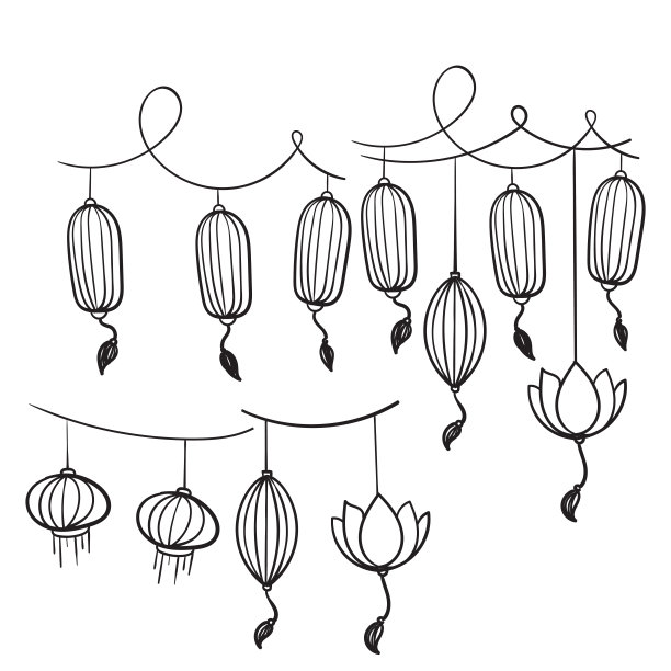手绘涂鸦中国灯笼插图图片下载