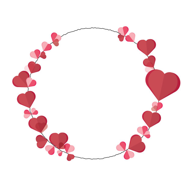 用红色和粉红色的心做花环。纸心孤立在白色背景与复制空间。情人节，母亲节，父亲节。卡片、促销、展示的设计模板。矢量图图片下载