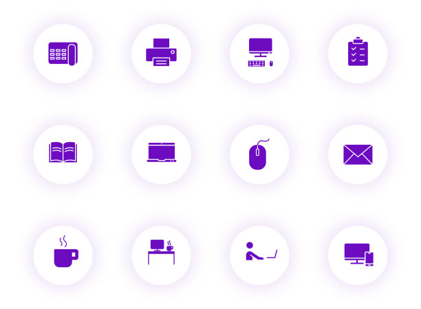 工作空间紫色矢量图标上的光圆形按钮紫色阴影。工作空间图标设置web，移动应用程序，UI设计和打印图片下载