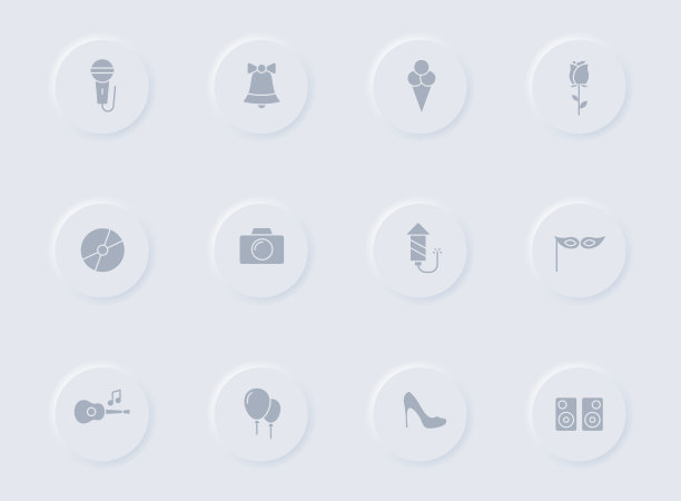 政党灰色矢量图标上圆形橡胶按钮。派对图标设置为web，移动应用程序，UI设计和促销业务测谎图片下载