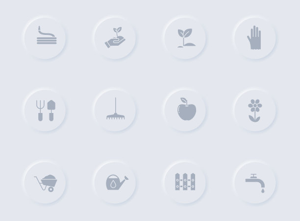 花园灰色矢量图标上圆形橡胶按钮。花园图标设置为web，移动应用程序，UI设计和促销业务测谎图片下载