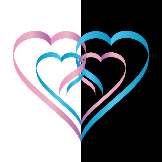 图标，标志由粉红色和蓝色丝带的形式交叉的心图片下载