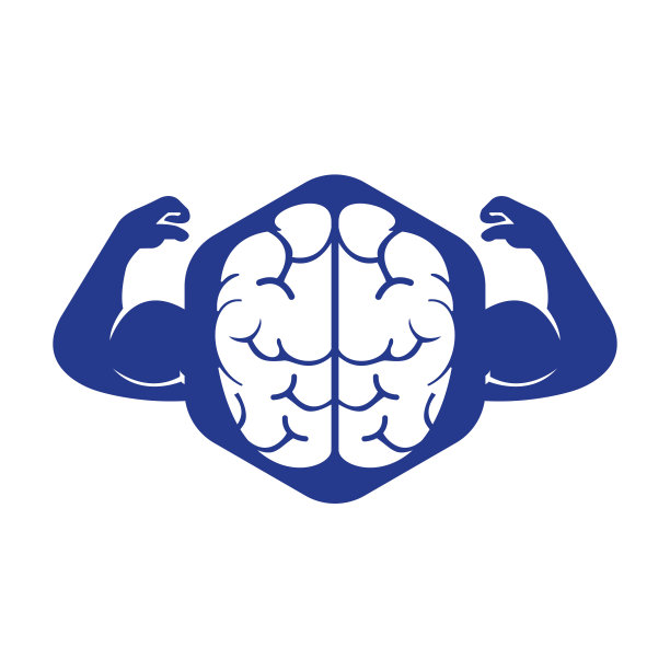 强大的脑矢量logo设计。拥有强壮的双二头肌的大脑。图片下载
