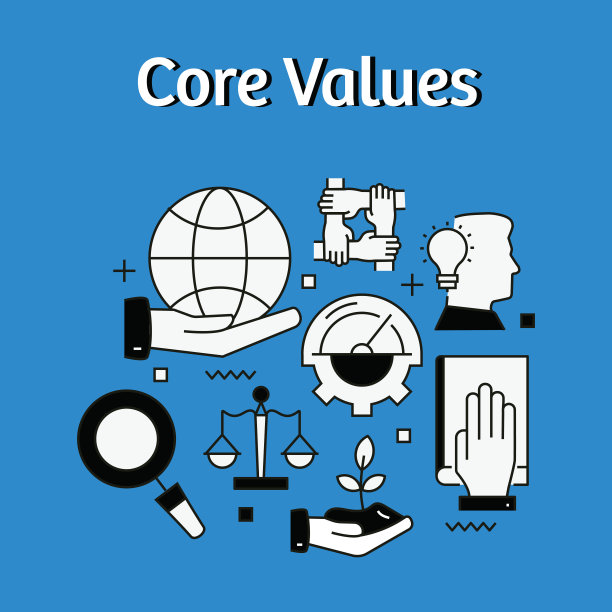 核心价值网页横幅概念细线平面设计矢量插图。可应用于许多领域。简单的平面设计。图片下载