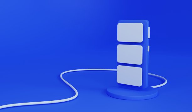 蓝色手机充电板与社会post框架。3d渲染软塑料智能手机插图图片下载