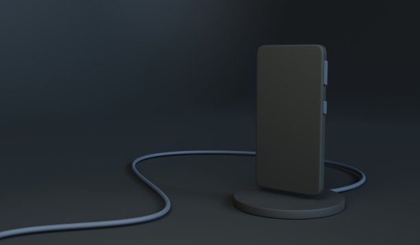 黑色手机充电板。3d渲染软塑料智能手机插图。图片下载