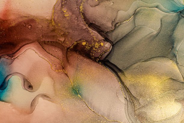 摘要亮泽亮泽的液体色背景，手绘的金色条纹酒精画，液体墨技术纹理用于高分辨率的背景设计图片下载