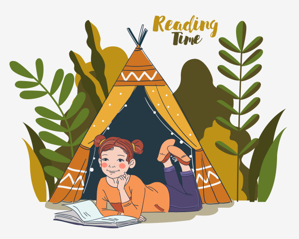 可爱的女孩在花园里看书。自然景观背景。暑假插图。休假时间图片下载