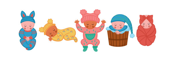 新生婴儿设置婴儿淋浴邀请设计。手绘矢量插图图片下载