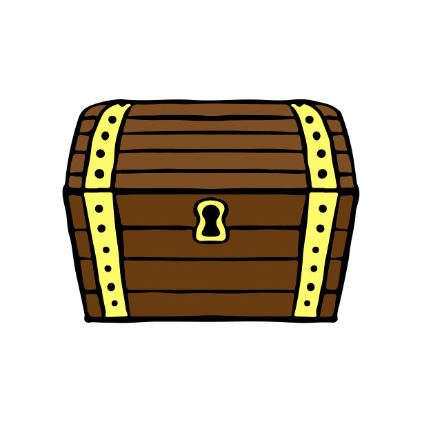 老海盗宝藏箱。前视图。手绘矢量图形插图。白色背景上的孤立对象。隔离。图片下载