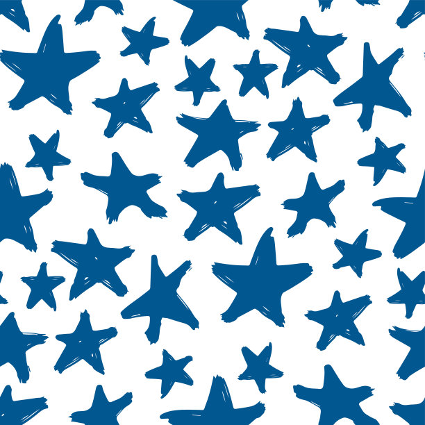 不同的墨水蓝色星星孤立在白色的背景上。可爱的无缝模式。手绘矢量平面图形插图。纹理。图片下载