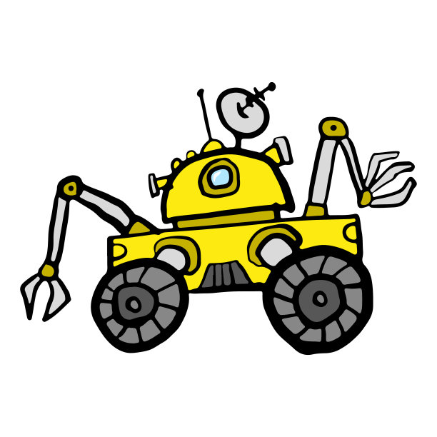 黄色卡通月球车图标。侧视图。彩色的轮廓剪影。手绘矢量图形插图。白色背景上的孤立对象。隔离。图片下载