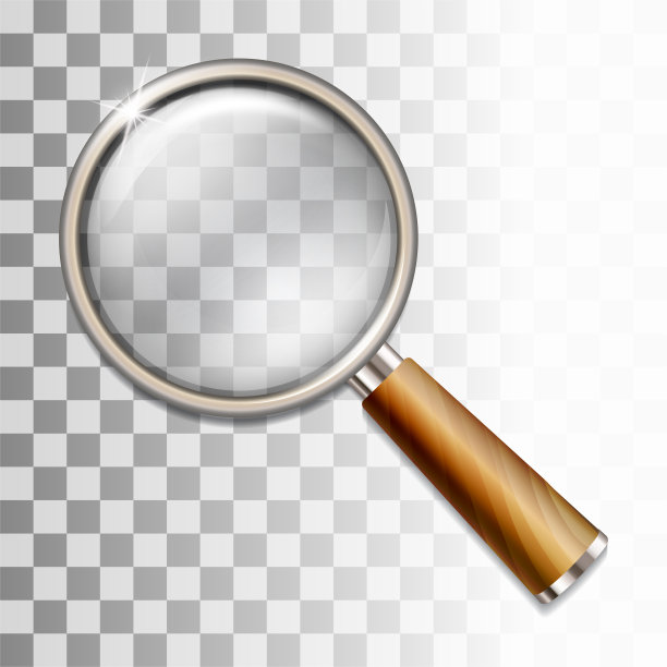 逼真的透明放大镜与木柄。老式的放大镜。图片下载