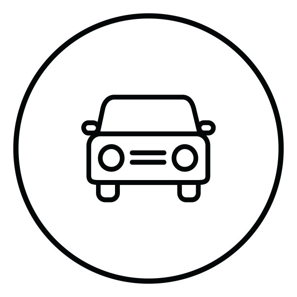 车线图标内圆，汽车正面，黑色轮廓，线图标。图片下载