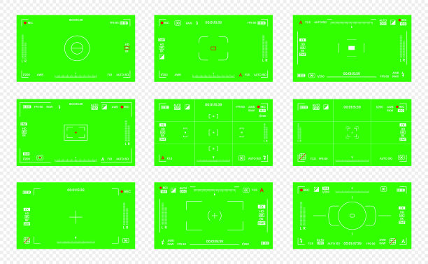 绿色彩色色度键相机rec帧取景器叠加背景屏幕平面风格设计矢量插图。图片下载