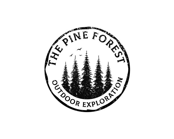 圆形标志标志乡村复古铁杉，常青树，松树，云杉，雪松树图片下载